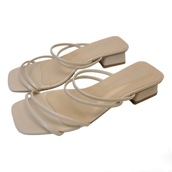 Shein Beige Open Toe Block Heeled Strappy Mule Womens Sandals 9 - Picture 5 of 7